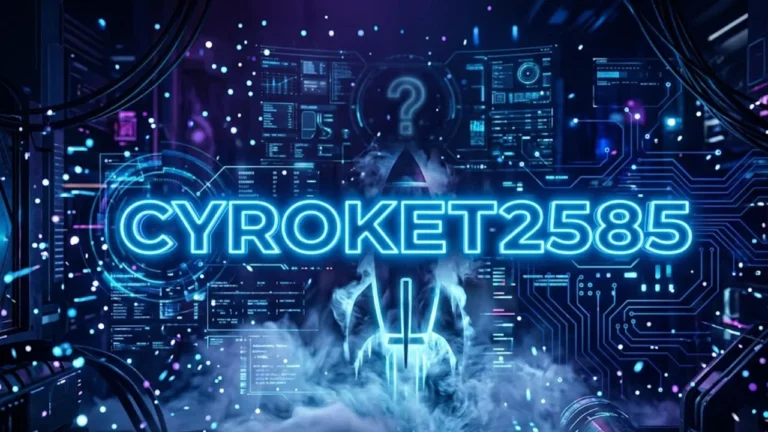 Neon blue futuristic text 'Cyroket2585 Release Date ' on a high-tech circuit board background with a rocket silhouette